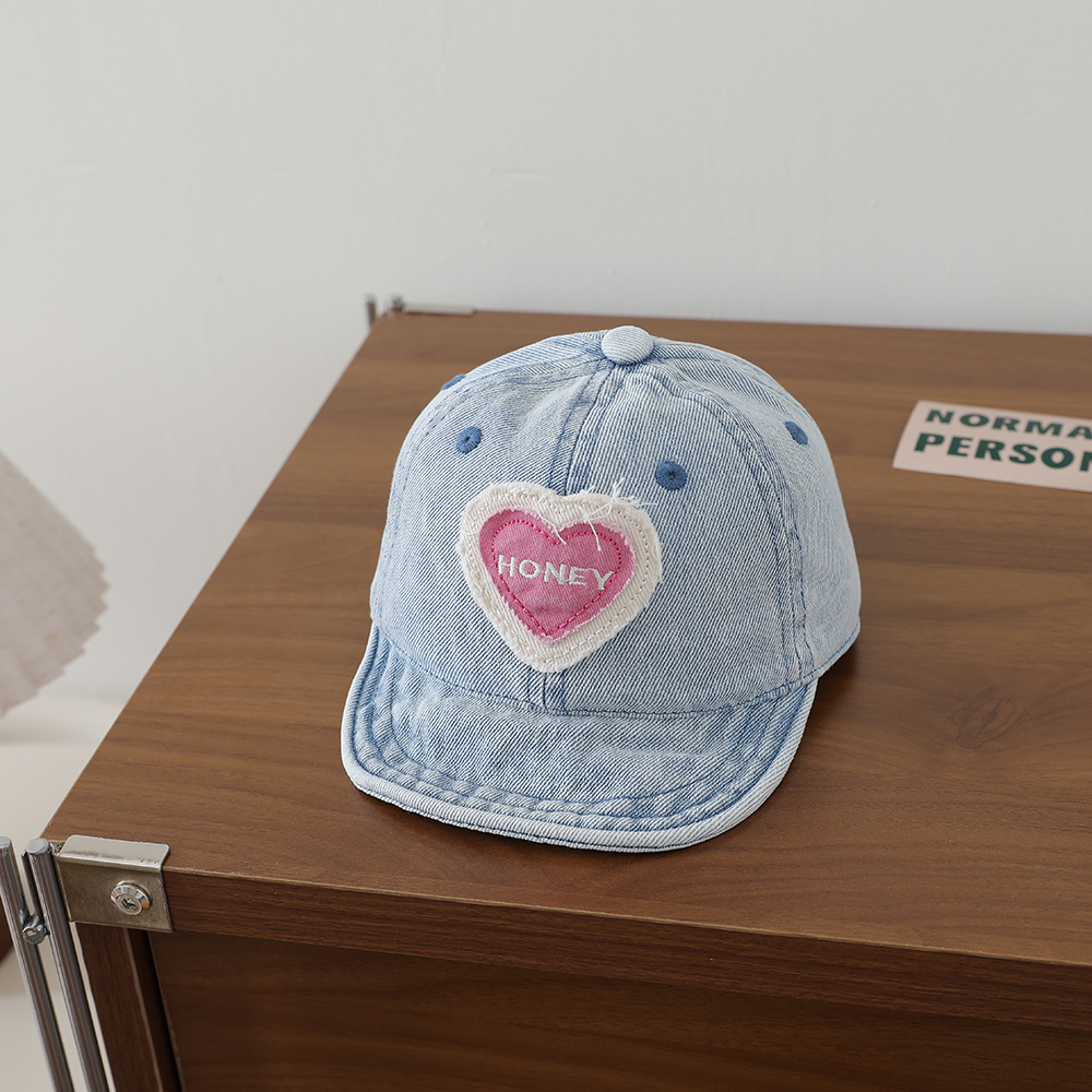 Retro Fashion Water-washed Denim Children's Baseball Cap With Heart Patch, Fringed Soft Brim, Casual And Versatile photo 2