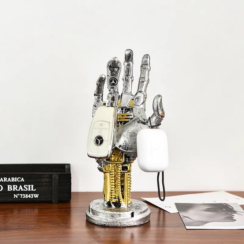 Creative Mechanical Hand Staue, Gaming Controller Holder Stand, Headphone Holder, Necklace Holder, Robot Hand Sculpture, Hand Crafts, Realistic Hand Decor, Modern Home Decor, Gaming Room Decor, Silver photo 5
