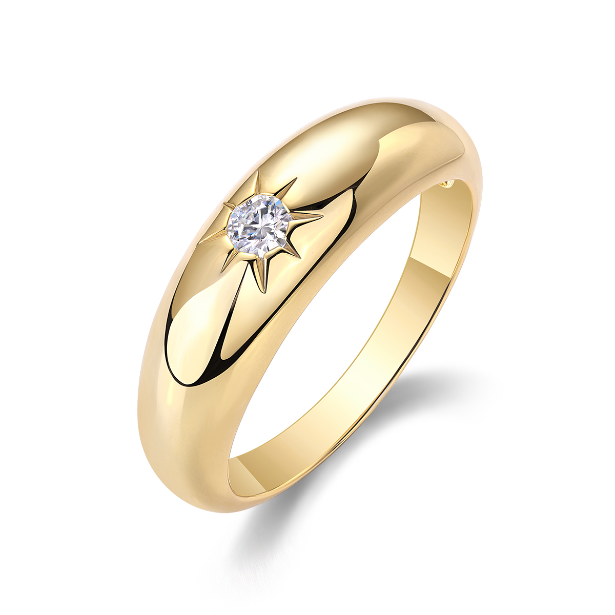 S925 Silver 3.2g Gold Plated Moissanite Ring, 6.35mm Star Setting Dome, D VVS1 GRA US 5-9 photo 1