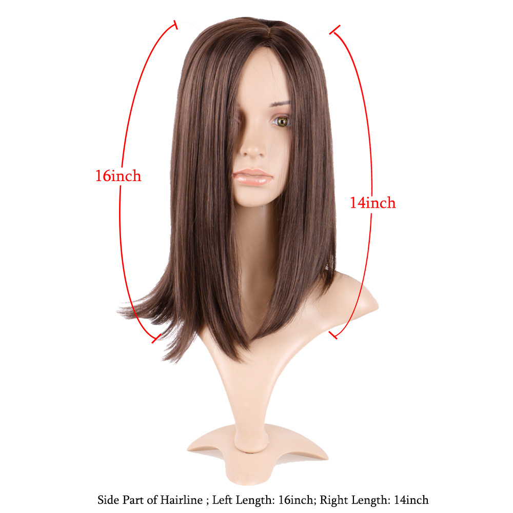 Synthetic Brown Mid-point Straight Clavicle Wig photo 2