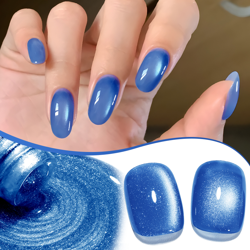 MS RAINBOW Lake Blue Cat Eye Gel Polish 02, Blue Magnetic Nail Gel, 8ml Soak Off UV LED Nail Art Gel photo 4
