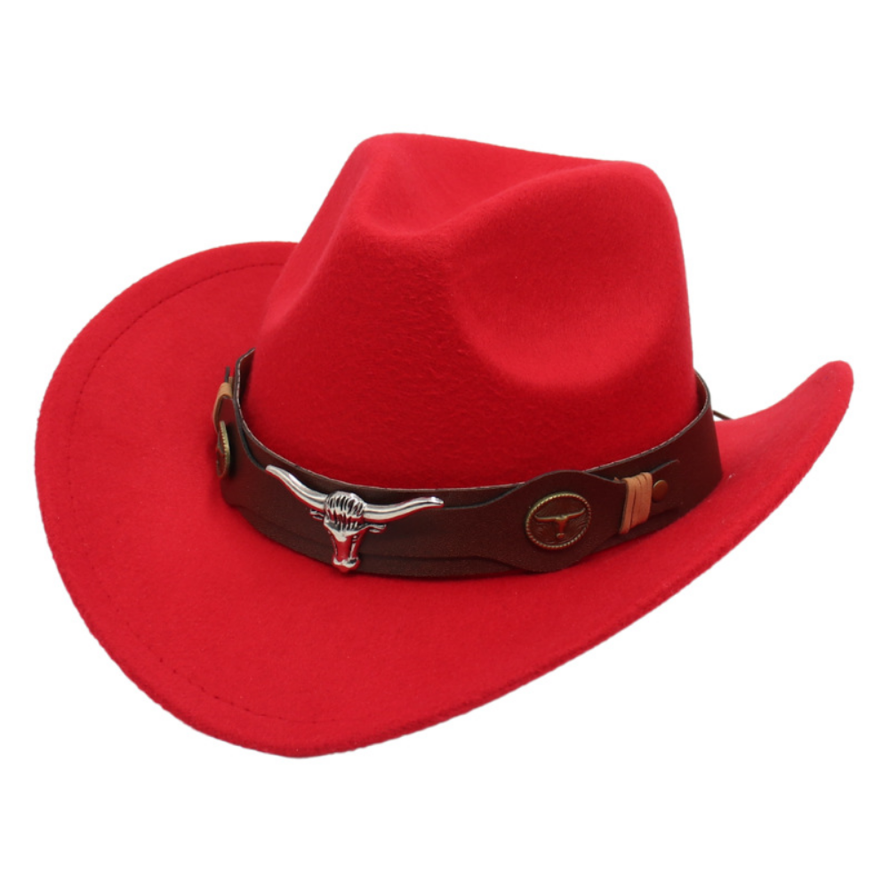 National Style Bull Head Decoration Western Cowboy Hat Retro Fashionable Belt Buckle Wide Brimmed Felt Hat For Outdoor Camping, Travel Photography, Outfit. Hat photo 7