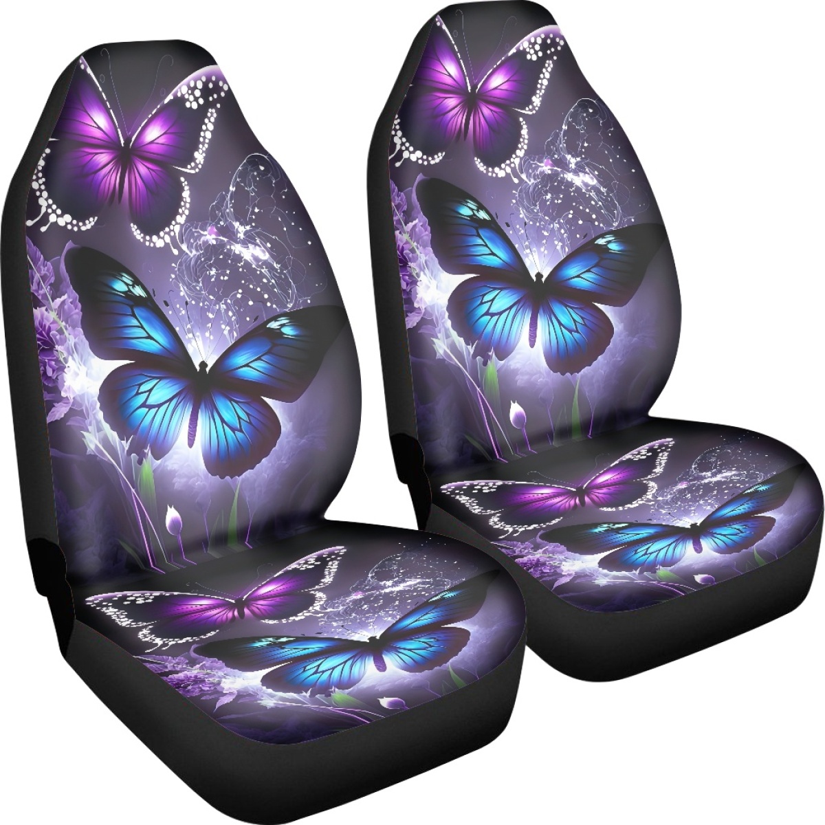 2 Front Car Seat Covers, Digitally Printed With Butterfly Patterns, Thin, Suitable For All Seasons, Fashionable Car Seat Covers photo 2
