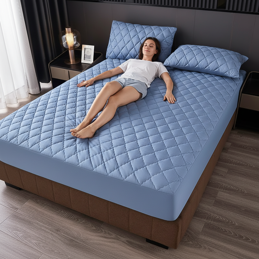 1PC Quilted Fitted Sheet Deep Pocket Mattress Protector Soft Breathable Bed Sheet For Bedroom photo 1