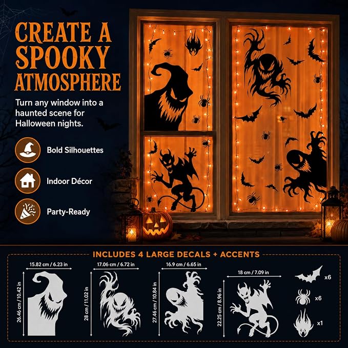 4-Sheet Halloween Spooky Monster Window Clings Stickers For Indoor And Outdoor Party Decorations photo 3