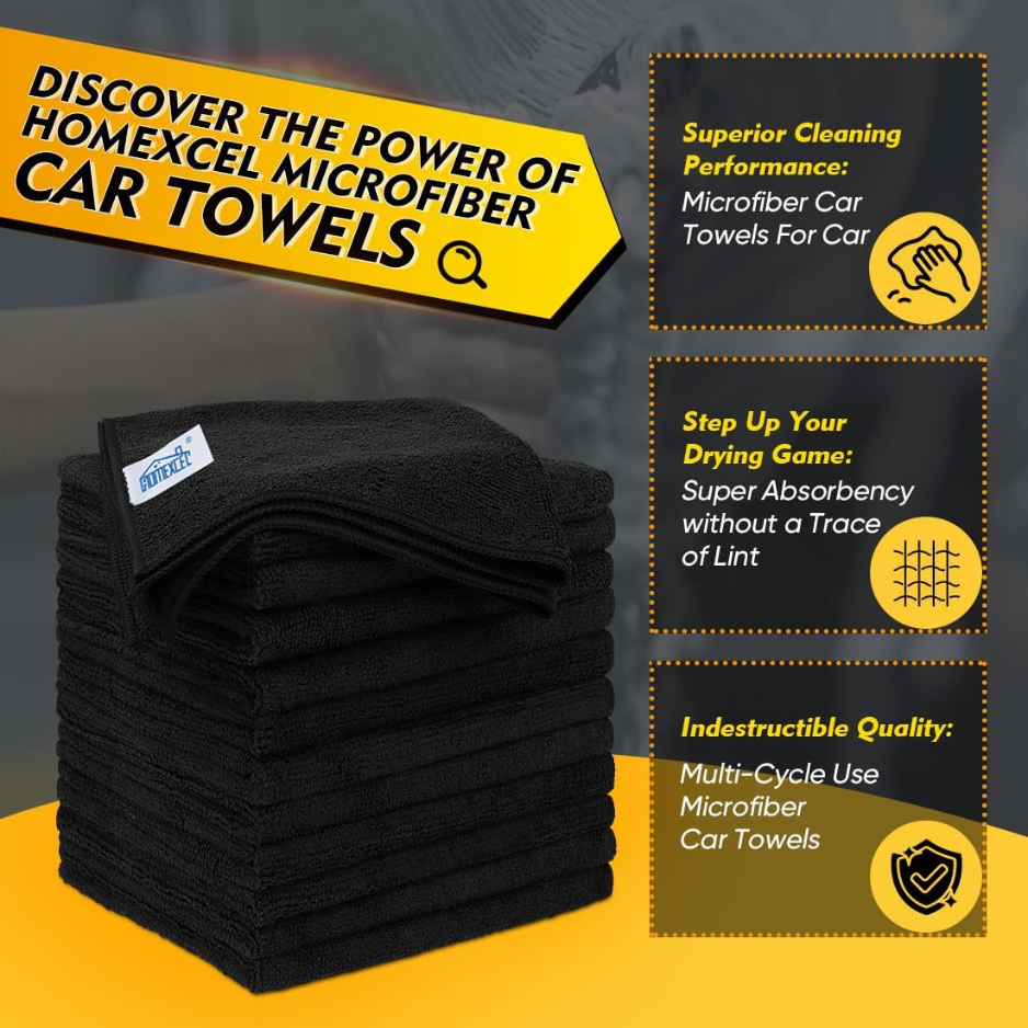 Black Microfiber Cleaning Cloths 12 Units, 12.5x12.5 Inch Absorbent Lint Free Towels For Car, Kitchen, Windows And Home photo 4