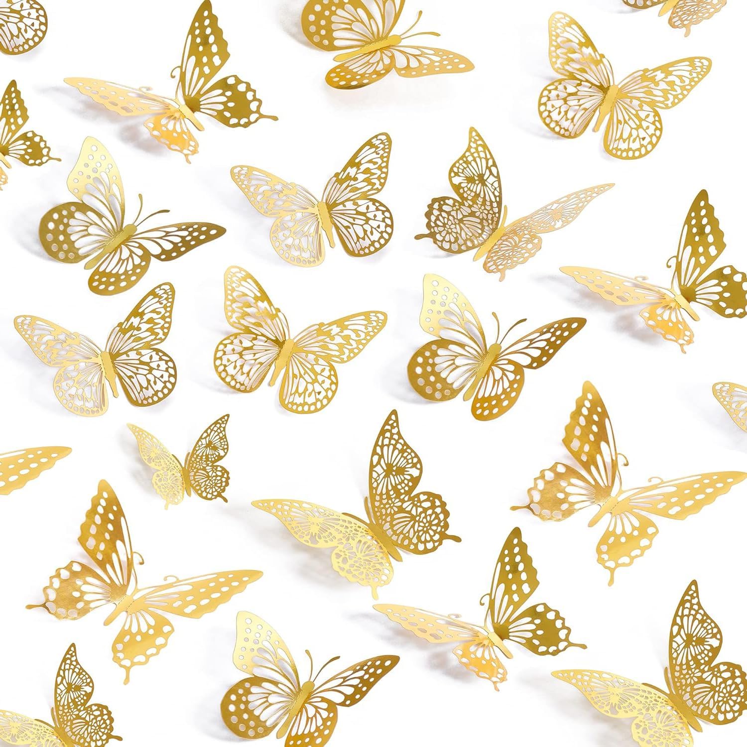 3D Butterfly Wall Stickers 48 Units, Gold Removable Decorations In 4 Styles And 3 Sizes For Bedroom, Festival And Party Decor photo 1