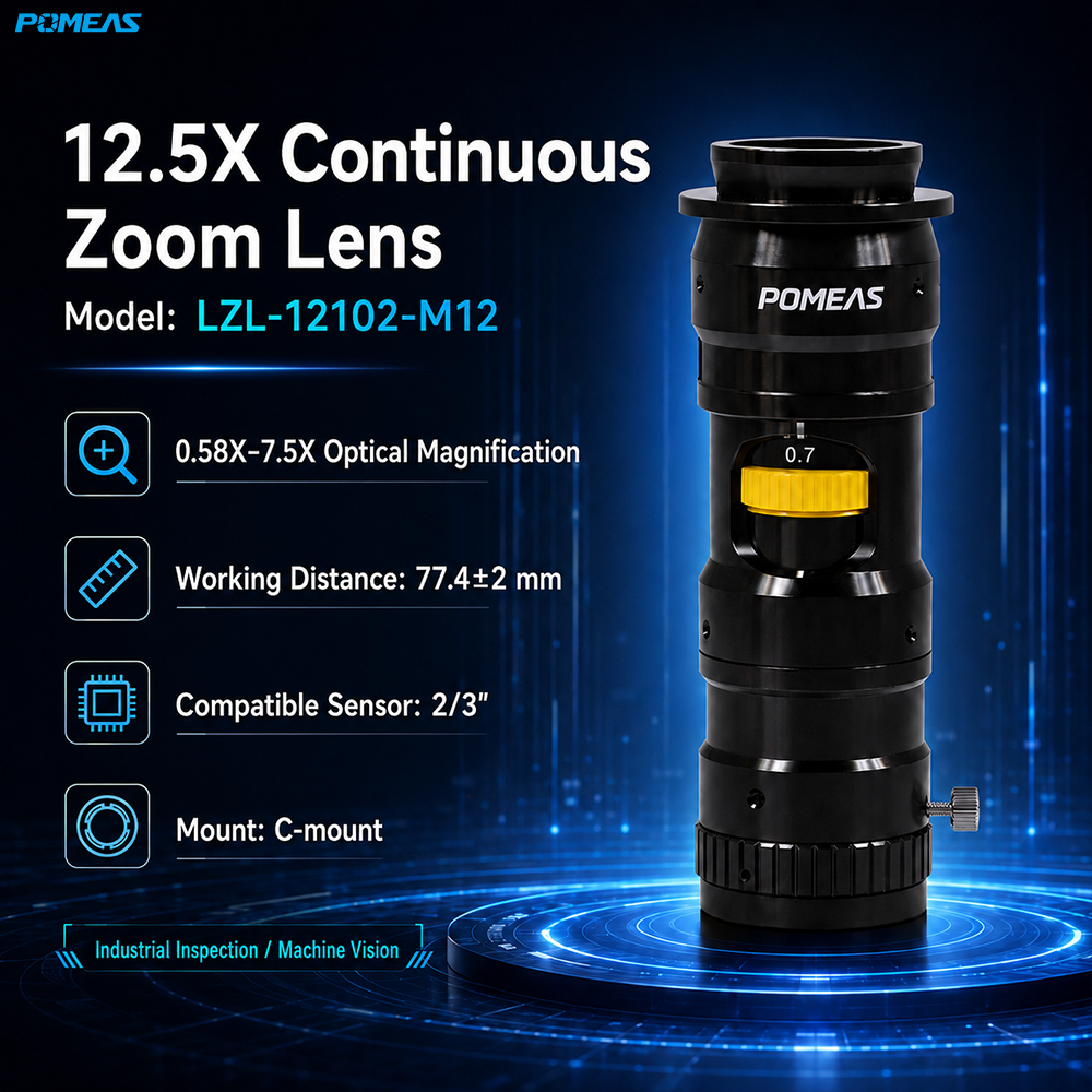 12.5x Continuous Zoom Lens 0.58x To 7.5x 77.4mm Working Distance C-Mount Machine Vision Lens LZL-12102-M12 photo 1
