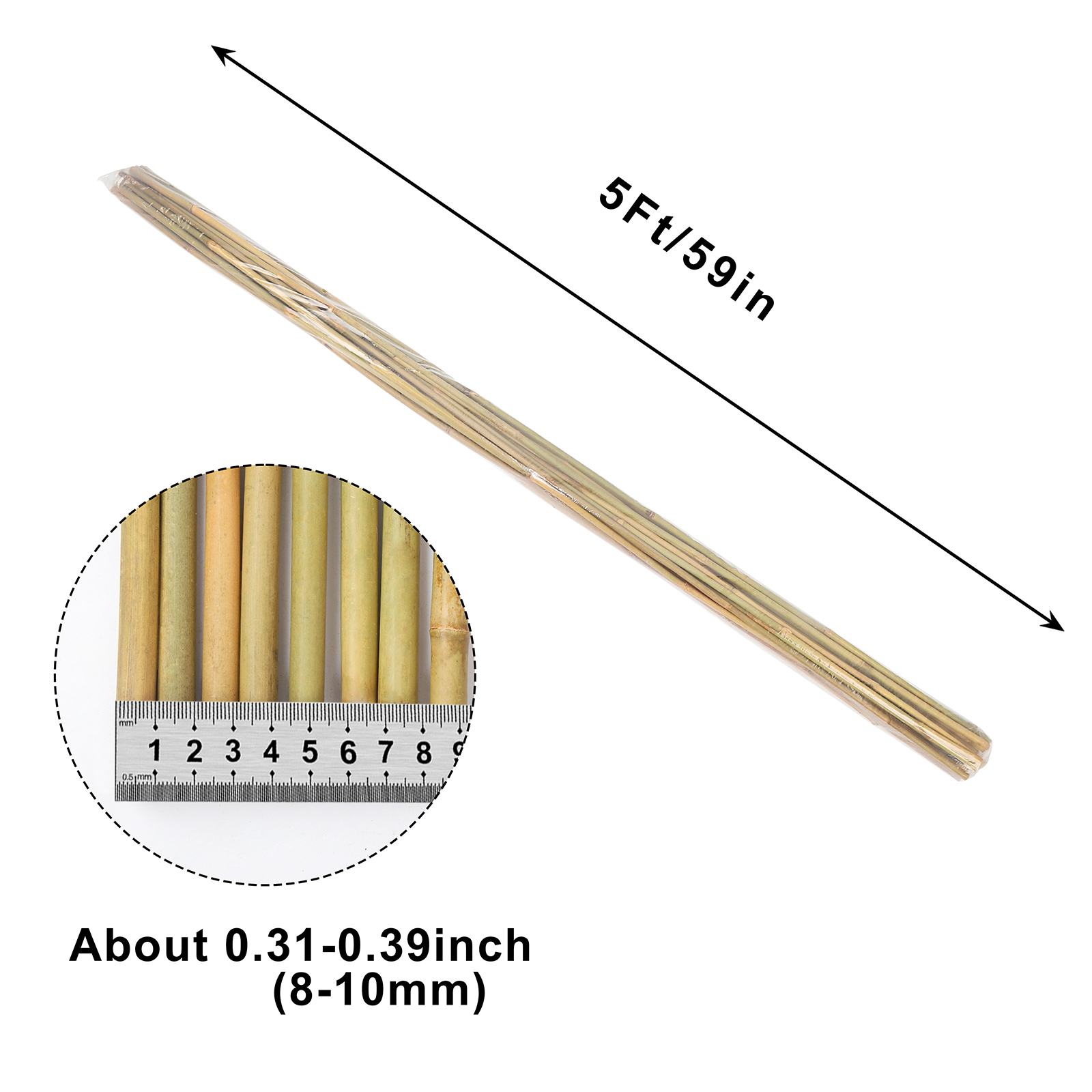 5FT,Diameter 8mm - 10mm Natural Bamboo Plant Stake, Sturdy Bamboo Poles, Durable Plant Bamboo Stake, Garden Climbing Plant Bracket 20pcs. Self-pickup Only photo 1