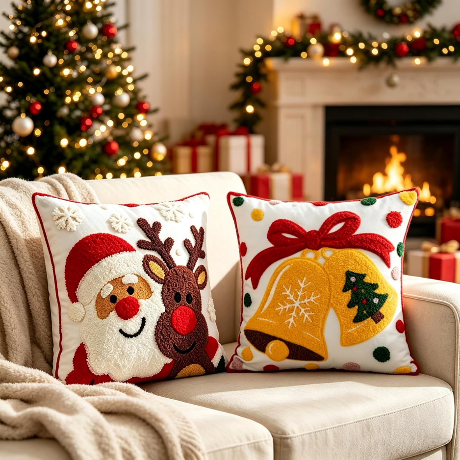 2Pcs Christmas Throw Pillow Covers 18x18, Soft Holiday Decor photo 1