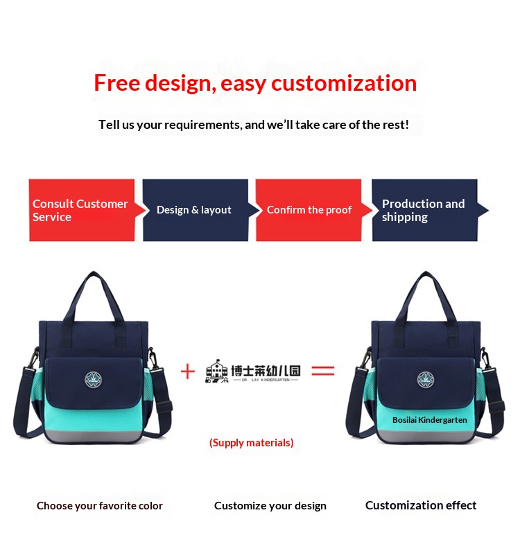 Primary School Student Printing And Tutoring Bag, Three Hand Bag, Children's One Shoulder Hand-held Printing Logo Tutoring Bag, Art File Bag - Green photo 2