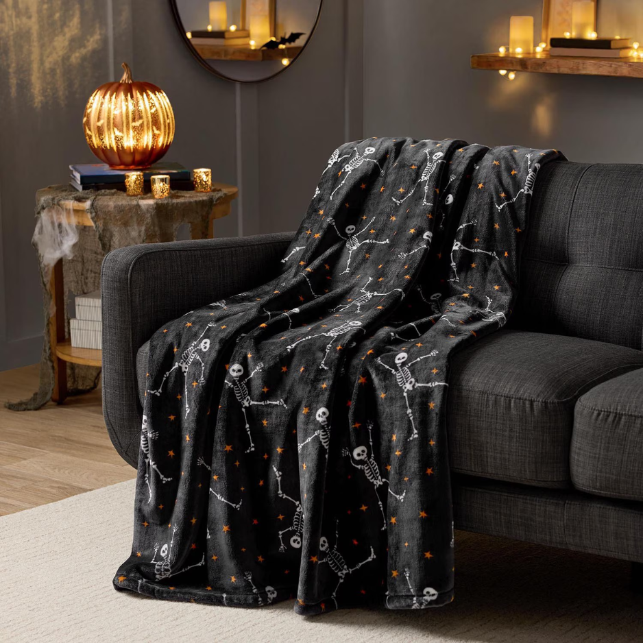Halloween Lounge Throw Blanket Night Dancing Skeletons 60 X 70 Inch, Soft Cozy Halloween Blanket For Home Decor photo 1