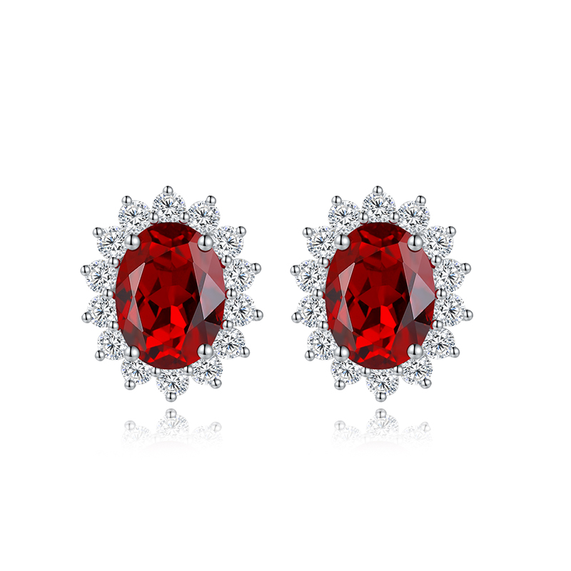 S925 Silver 3.1g Lab-Created Ruby Sapphire Emerald Paraiba Earrings, 8x6mm Halo, 4 Colors photo 2