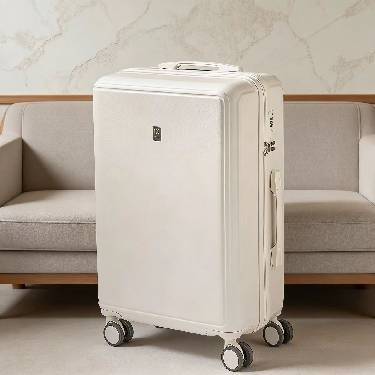 2026 New Luggage Trolley Case Student 20 Inch Lightweight Boarding Large Capacity Password Travel Leather Box Male - DY5209 Milk White photo 2