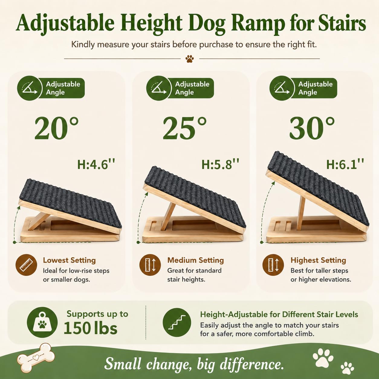 Dog Ramp For Stairs, Foldable Stair Wedges Assist For Small Dogs, 1 Pack Dog Door Ramp Adjustable Stair Ramp For Dogs Solid Wood Pet Steps For Elderly Dog, Senior, Short-Legged And Injured Pets photo 3