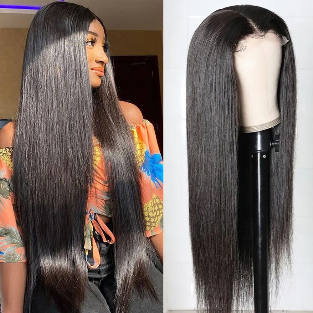5x5 Lace Straight Human Hair Wig, Natural Color, Density photo 1