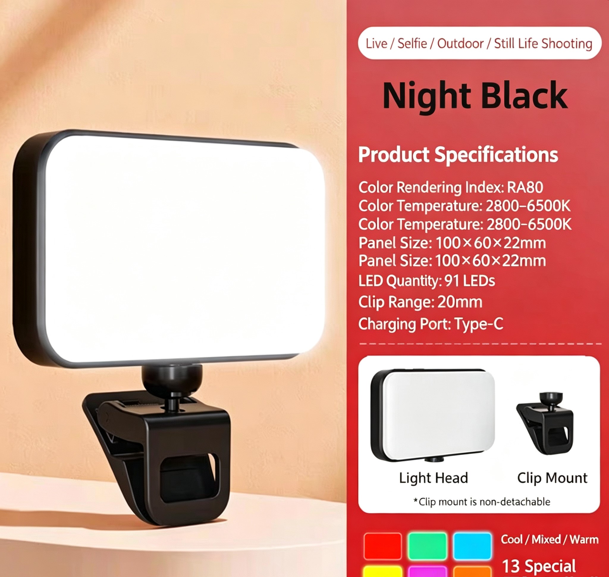 Mini Portable Hand Held LED Fill Light Adjustable Photography Video Lighting Lamp For Phone Live Streaming Food Shooting Outdoor Ambient Fill Lamp photo 7
