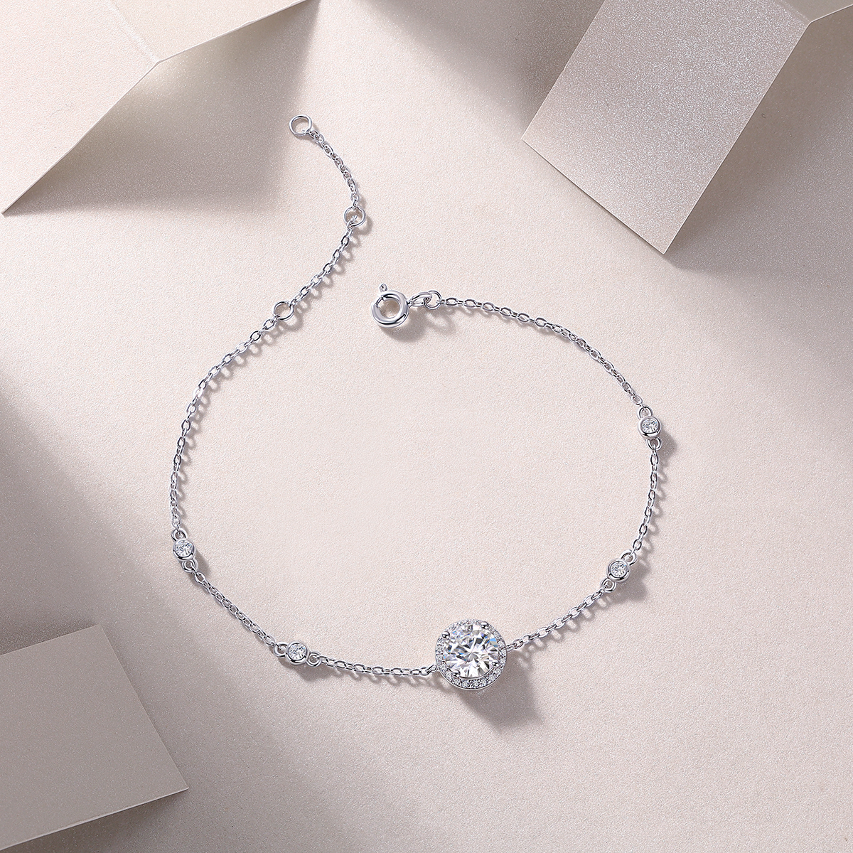 S925 Silver 1.5g Moissanite Bracelet, 1ct Halo D VVS1, 16&5cm Adjustable, GRA Certified photo 4