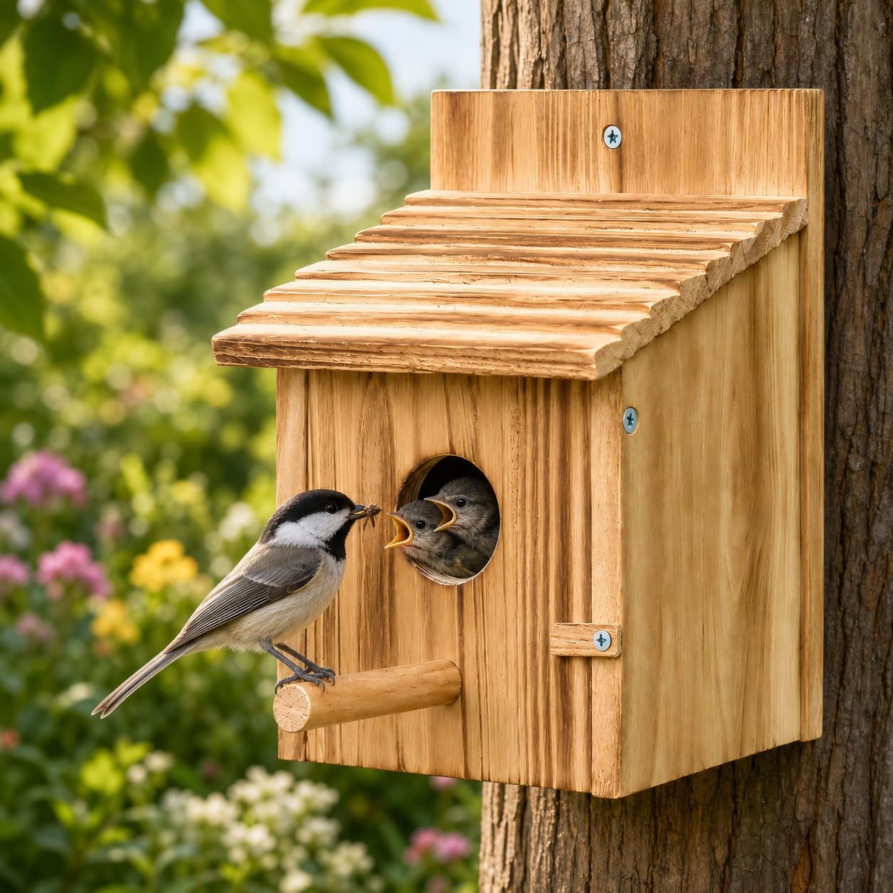 Wooden Bird House For Outside, Hanging Natural Wood Birdhouse With Perch, 1.5in Entrance & Side Clean-Out Door For Bluebirds, Wrens And Finches, Garden Decor photo 7
