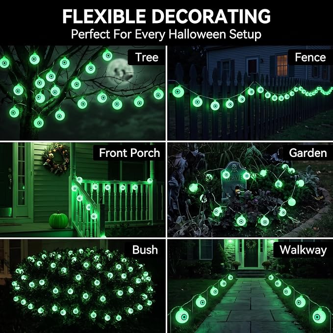 5M Solar Halloween Eyeball String Lights 20 LED Green Waterproof Outdoor Yard Garden Party Decor photo 5