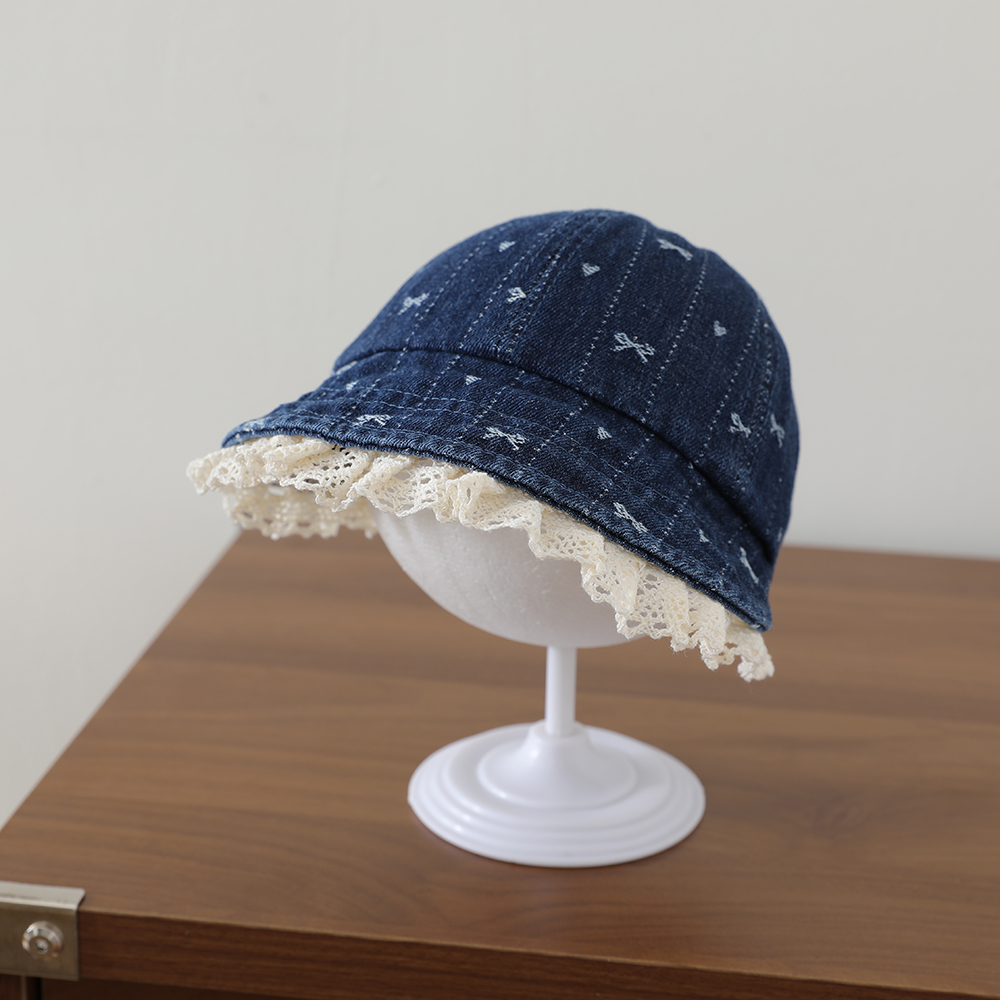 Children's Korean-style Textured Butterfly Knot Lace Trimmed Sailor Hat, Washed And Distressed Wide Brim Soft Cap photo 4