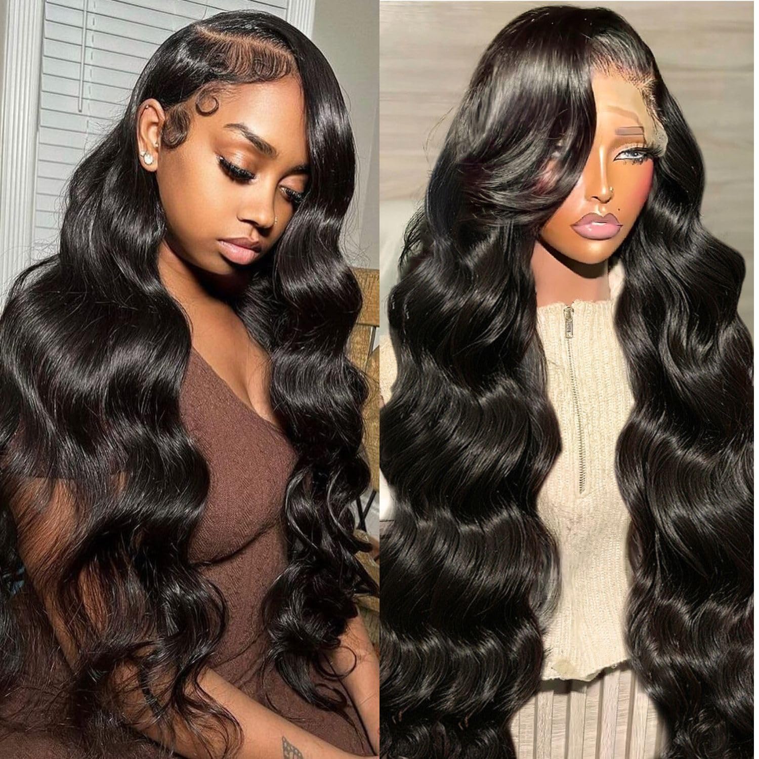 13x6 Front Lace Human Hair Wig, Natural Color, Body Wave, Density photo 1