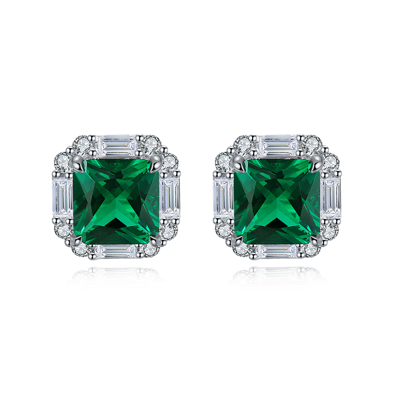 S925 Silver 5g Lab-Created Ruby Sapphire Emerald Studs, 8x8mm Octagon Cut, GRA Certified photo 4