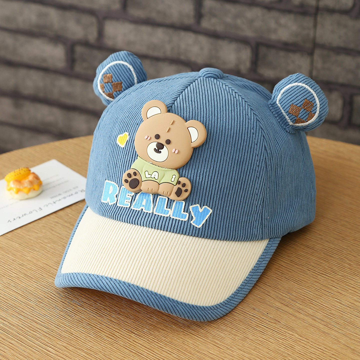 New Children's REALLY Little Bear Corduroy Multi-color Cute Ear Baseball Cap With Adjustable Strap For Daily Outings photo 5