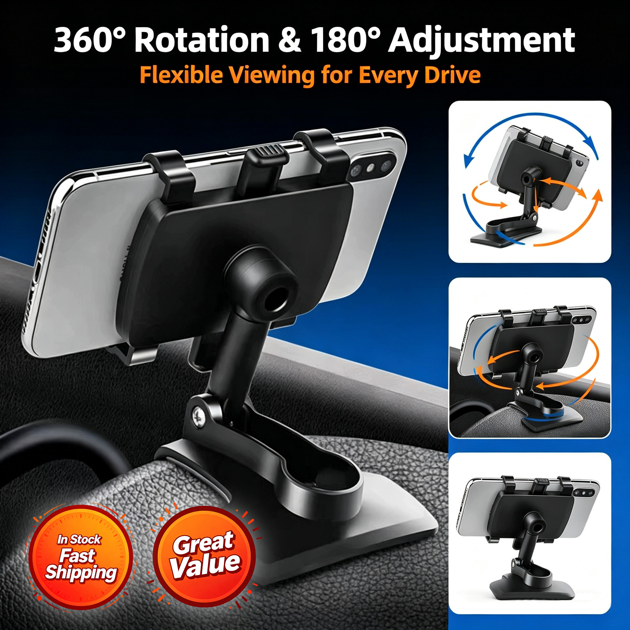 Multifunctional Rotatable Car Phone Holder Dashboard & Rear View Mirror Cell Phone Mount Auto Navigation Stand photo 1