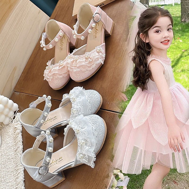 2026 New Girls Princess Sandals, Kids Pearl Closed-Toe Low Heel Shoes, Soft Sole Performance Dance Shoes For Little Girls photo 1
