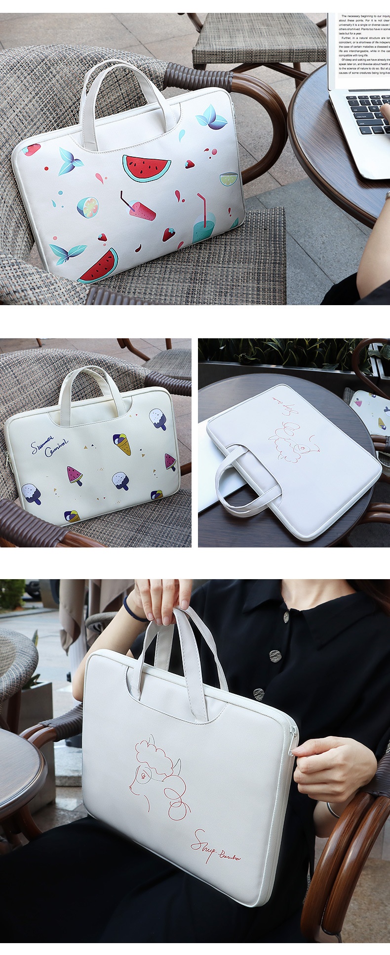 Watermelon Patterned Notebook Laptop Bag With 13 Inch Shock-absorbing Storage Compartment For Both Men And Women - Ivory White photo 7