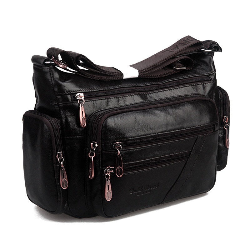 New Cowhide Single Shoulder Crossbody Bag For Middle-aged And Elderly Mothers, Layered Leather Crossbody Bag, Casual - Coffee Color photo 2