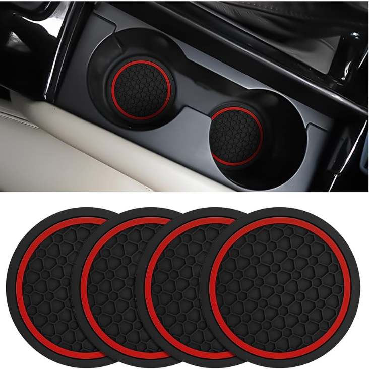 Mandark 4PCS 2.75 Inch Car Cup Holder Coasters, Non Slip, Black Red photo 1