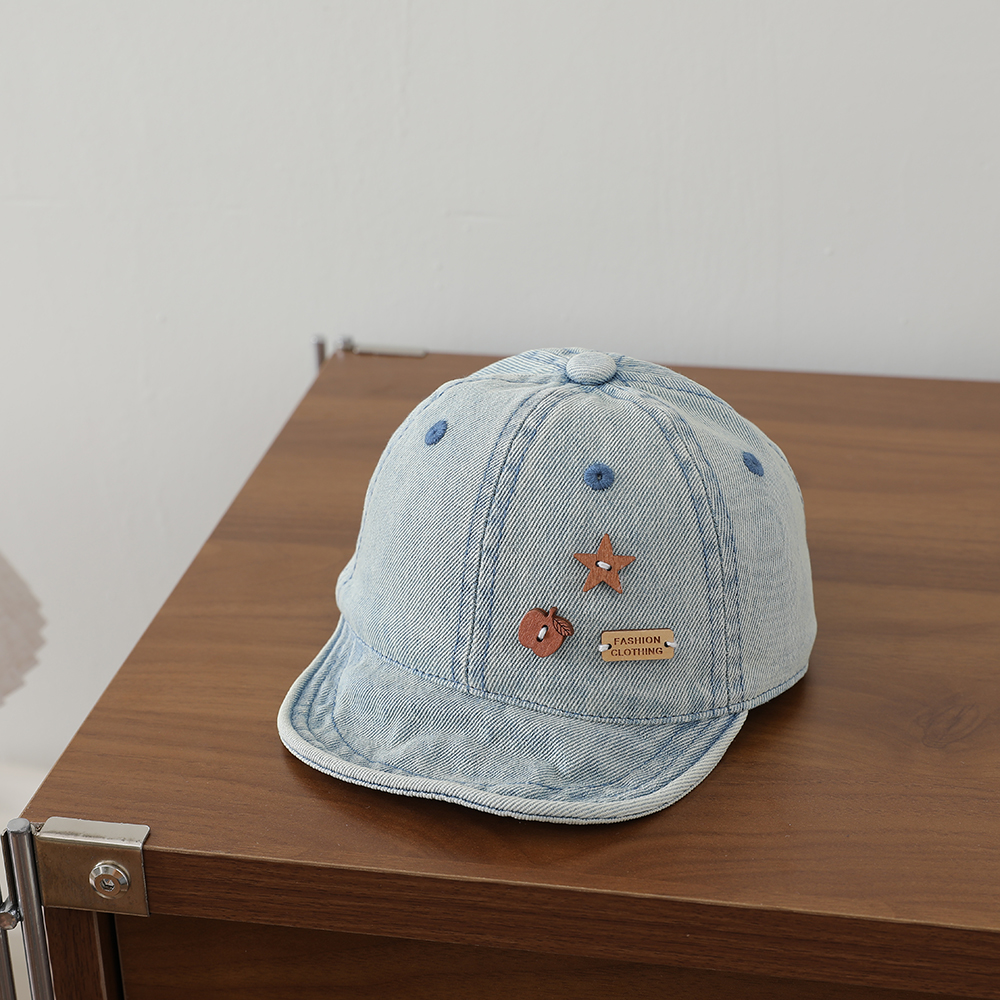 Star Apple Patch Children's Denim Baseball Cap - Retro Washed Soft Top Children's Baseball Cap For Outdoor Versatility photo 4