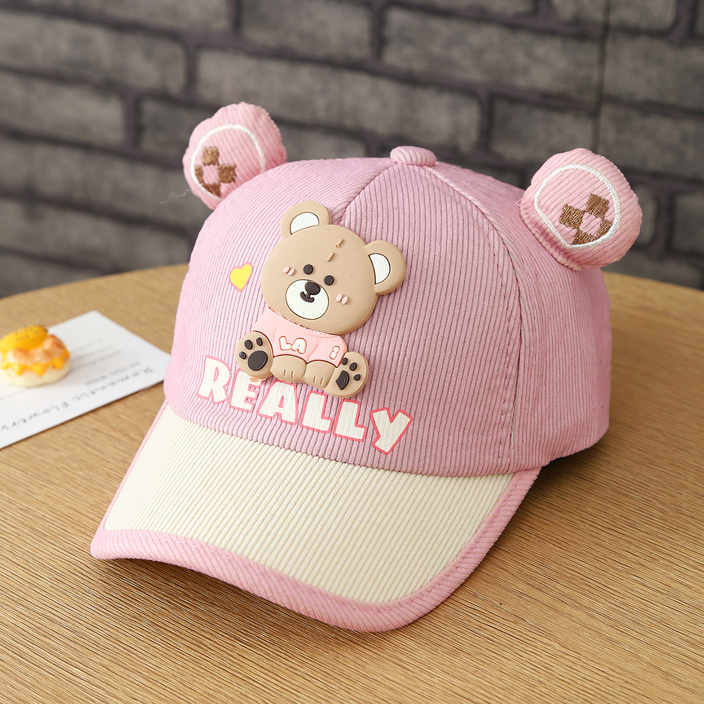 New Children's REALLY Little Bear Corduroy Multi-color Cute Ear Baseball Cap With Adjustable Strap For Daily Outings photo 2