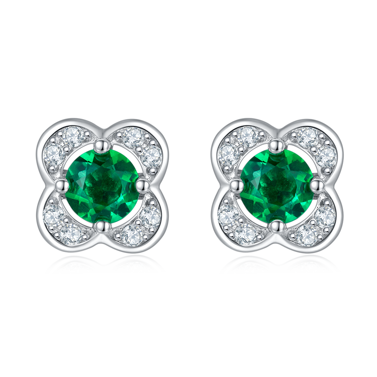S925 Silver 1.5g 0.45ct Lab-Created Emerald Clover Earrings, 4mm Studs, Pair photo 1