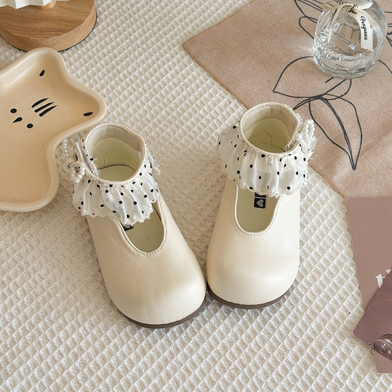 2026 Spring New Kids Princess Shoes, Lace Ruffle Pearl Decor Flats, Elegant Fashion Casual Single Shoes For Baby Girls photo 2