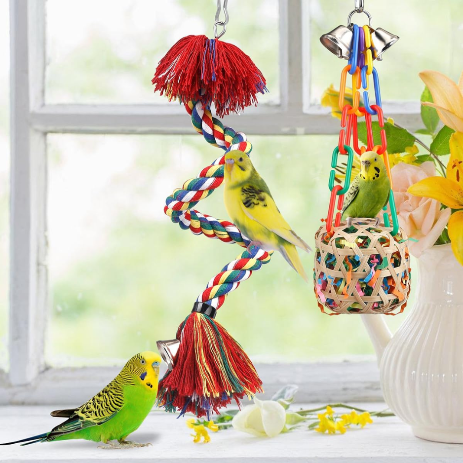 Bird Rope Perch Toy With Bell, Colorful Chew & Foraging Toy For Parrots photo 2