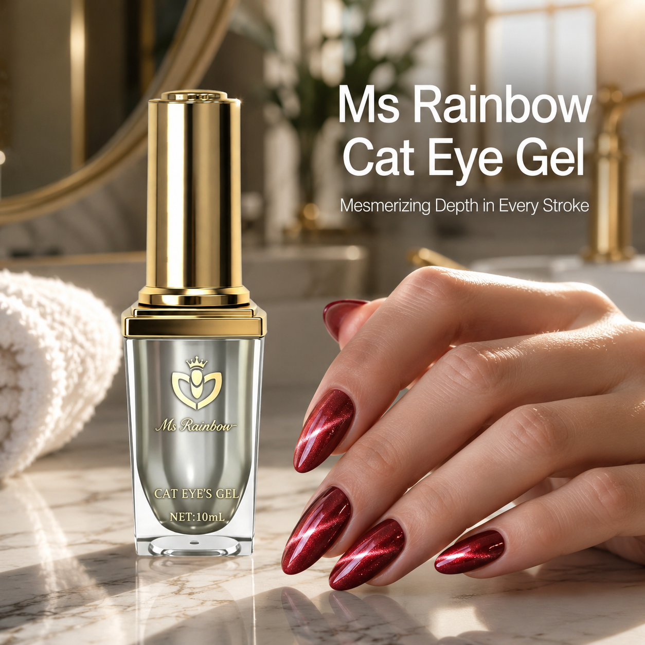 Ms Rainbow Starry Series Cat Eye Gel Polish,10ml,8 Colors Available,Glass Bead Shimmer Magnetic,Long Lasting UV Soak Off,Salon & Home Manicure,For DIY Nail Lovers photo 1