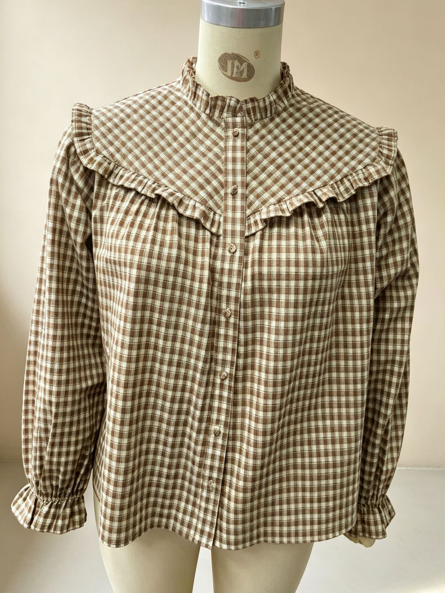 Wholesale Spring New European And American Style Ruffled V-neck Shirt With Puff Long Sleeves, Gentle Commuting Women's Top photo 2