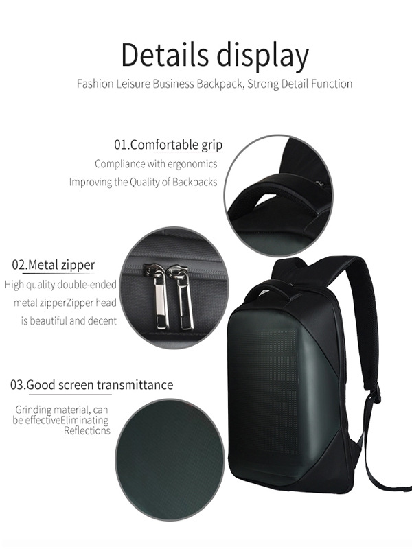 Regular LED Backpack Cycling Double Shoulder Bag DIY Text Animation Polyester Material Hot Sale - Blue WiFi photo 2