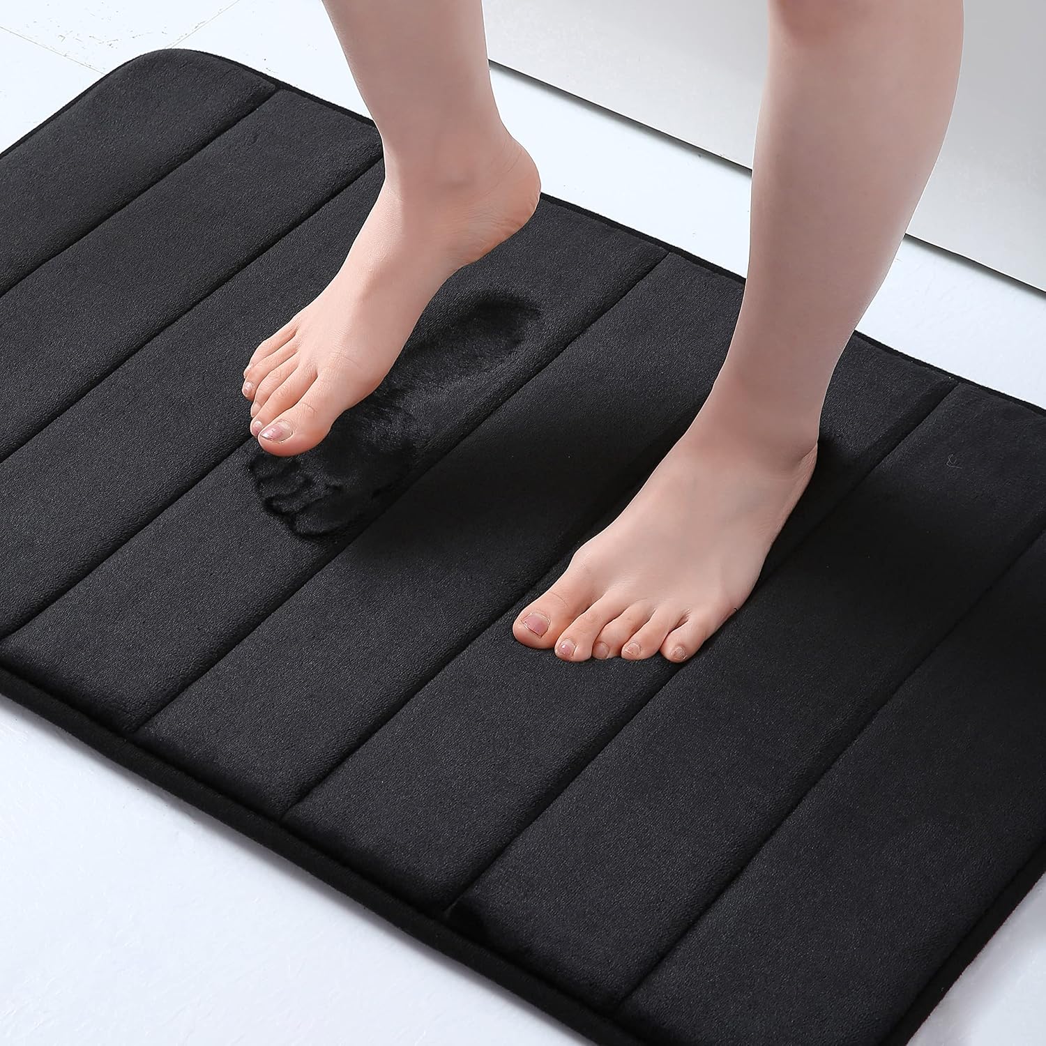 Soft Memory Foam Bath Mat 16x24 Inch, Black Absorbent Bathroom Floor Rug For Shower, Tub, Vanity And Home photo 1