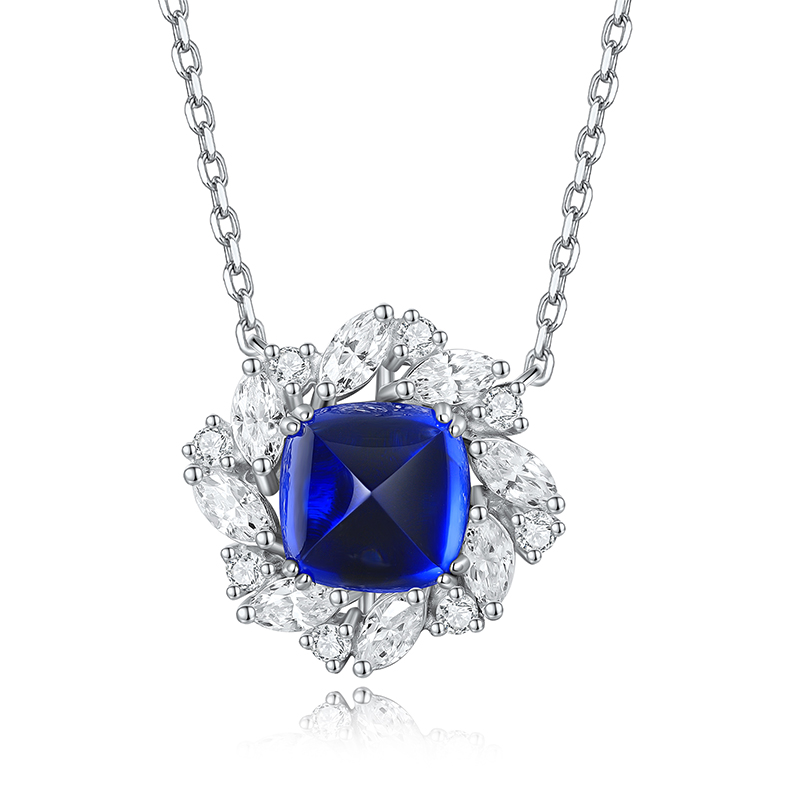 S925 Silver 5.6g Lab-Created Ruby Sapphire Emerald Necklace, 9x9mm Cushion Cut, 40&5cm photo 8