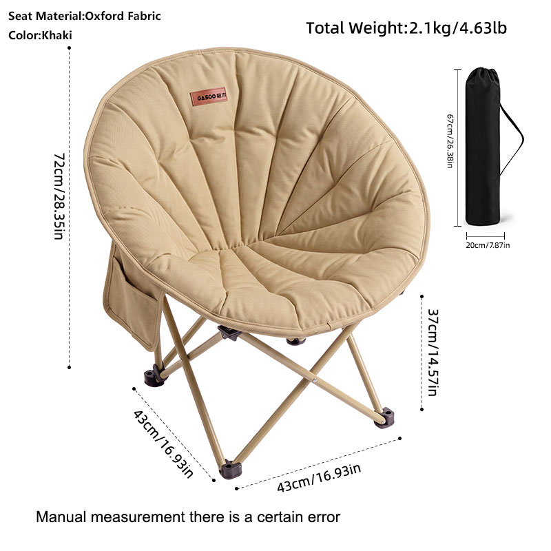 Outdoor Folding Moon Chair Foldable Shell Shaped Saucer Chair, Oversized Padded Camping Chair With Side Pocket, 280LBS Capacity,for Camping, Hiking,Fishing,Picnic,Beach,Yard, Bedroom photo 2