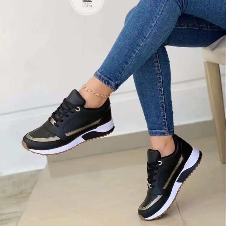 Casual Lace-up Flat Shoes Women Shallow Round Toe Sports Walking Sneakers photo 3