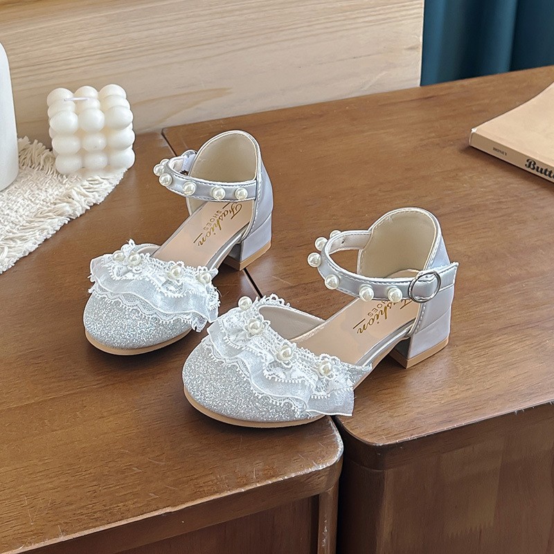 2026 New Girls Princess Sandals, Kids Pearl Closed-Toe Low Heel Shoes, Soft Sole Performance Dance Shoes For Little Girls photo 2