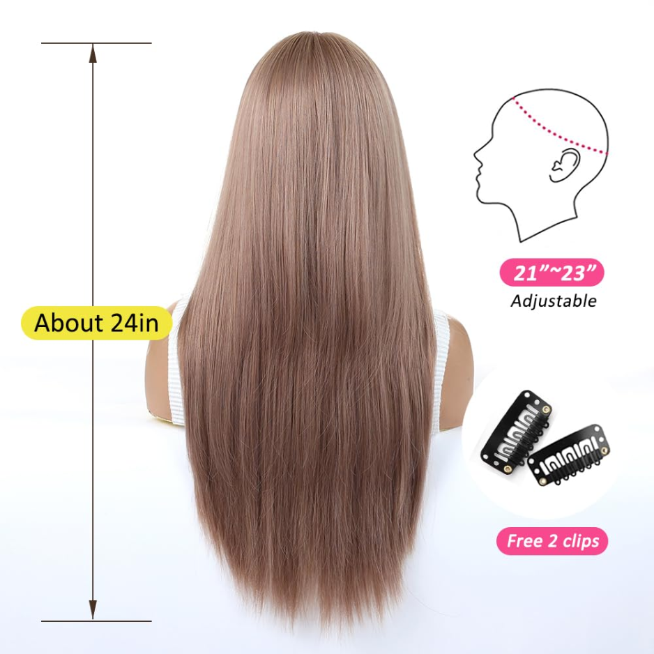 Blonde Wigs For Women With Bangs Long Natural Straight Synthetic Hair Heat Resistant Wigs For Daily Party Cosplay Wear photo 5