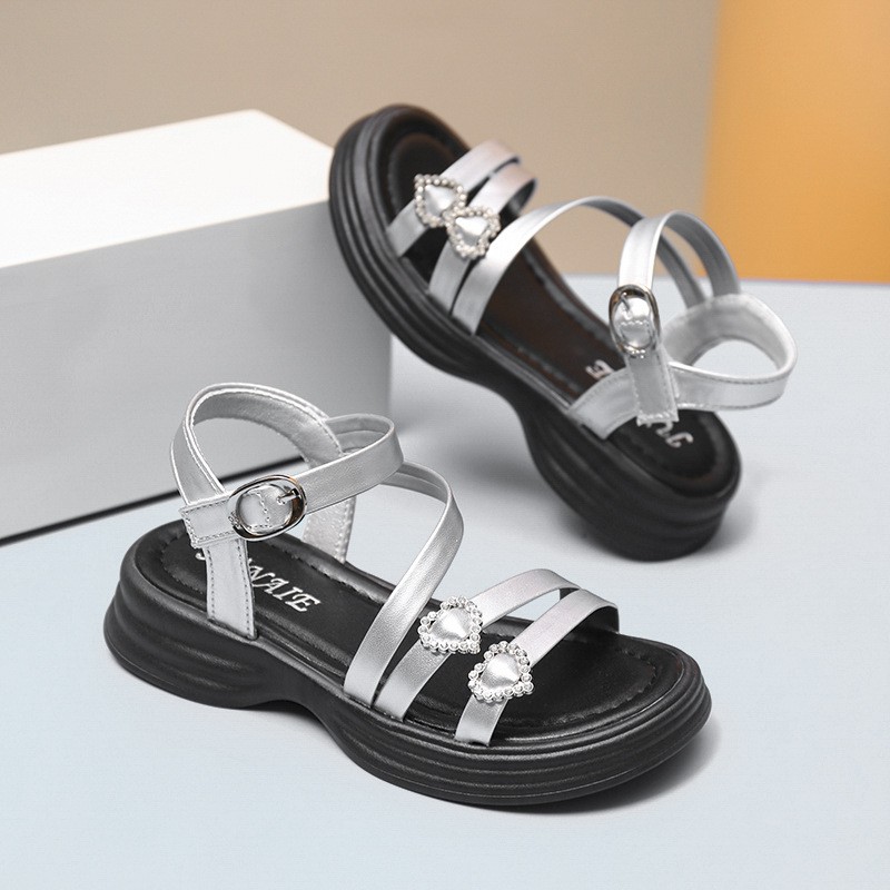 2026 Summer New Trendy Kids Sandals, Girls Soft Sole Fashion Princess Shoes, Silver Roman Sandals Children Beach Shoes photo 2