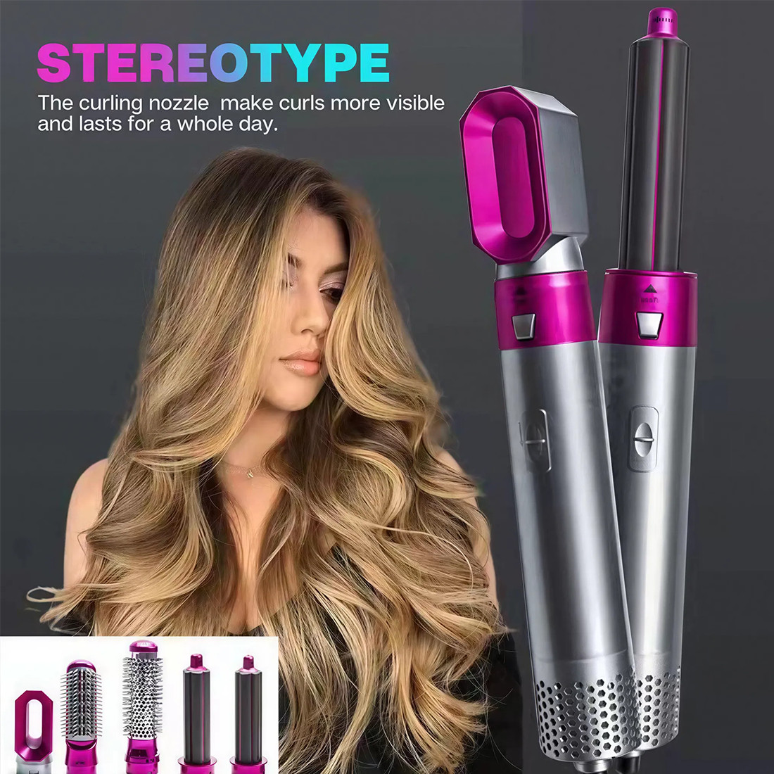 5 In 1 Professional Hair Curler Dryer Styler Curler Straightener Hot Air Brush photo 2