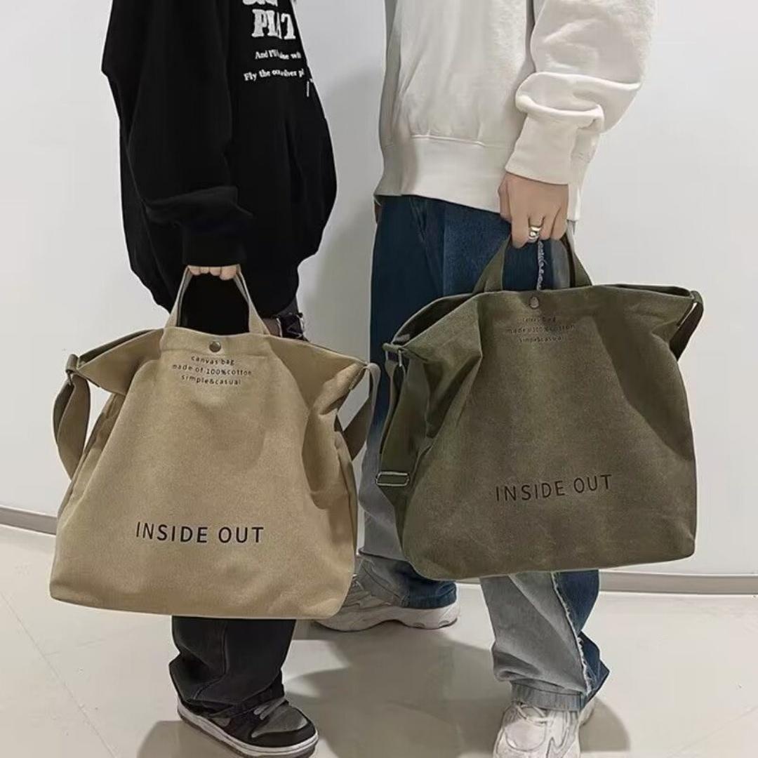 Thick Canvas Large Capacity Lightweight Tote Bag Retro Diagonal Cross Canvas Bag - Green Out photo 3